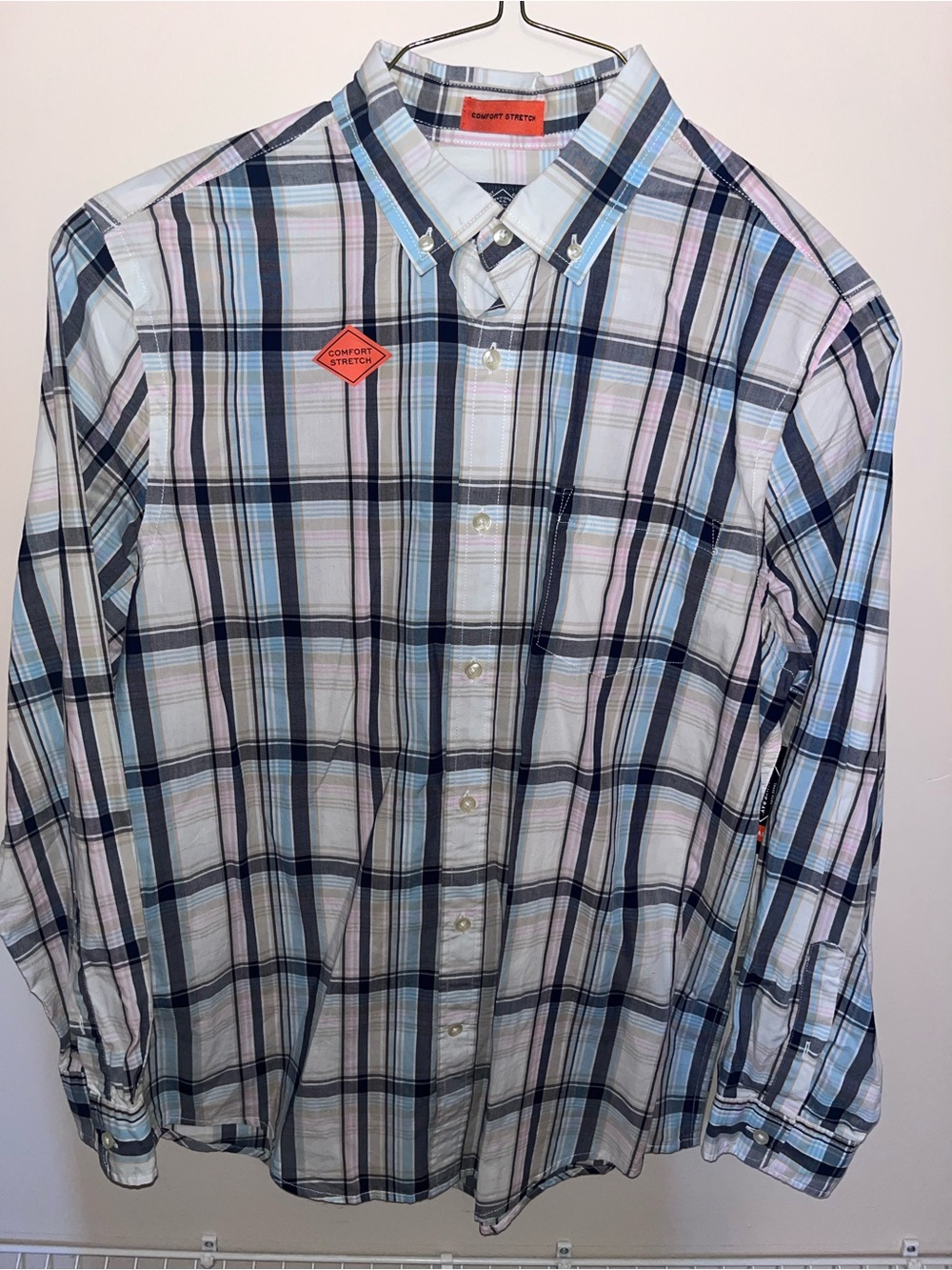 St. John's Bay Light Blue, Navy & Pink Plaid Button-Down Shirt